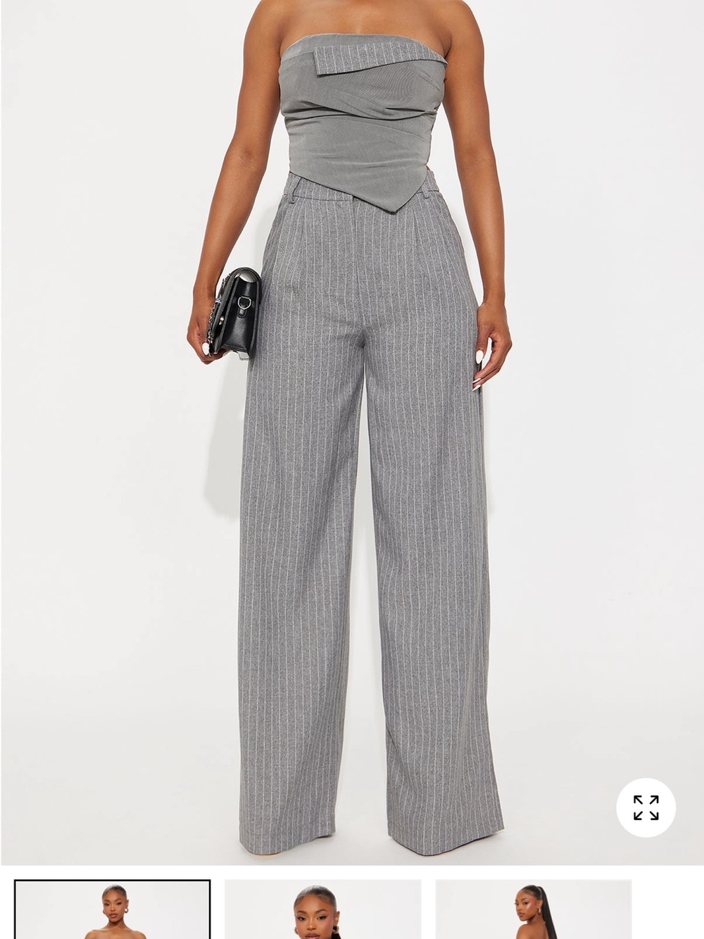 Women’s Gray Pinstripe Wide-Leg Pants and Strapless top set MEDIUM